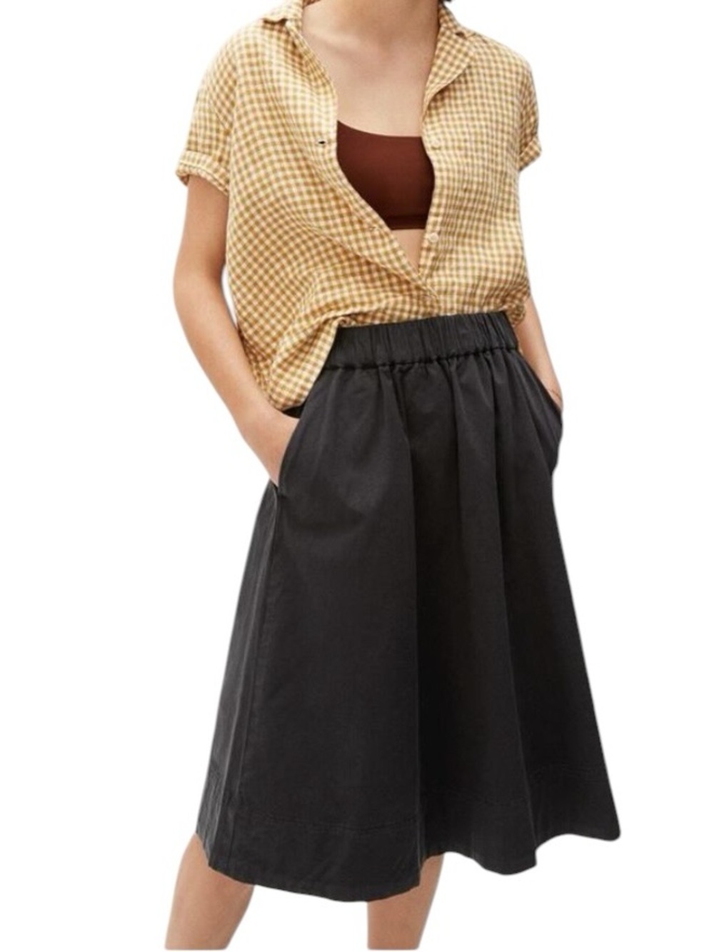 Everlane The Easy Chino Skirt Midi Pull-On Sz 00 Cotton Elasticized Waist Black
